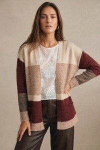Cardigan Rayado Color Block Mocha