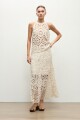 Top halter tejido crochet beige claro