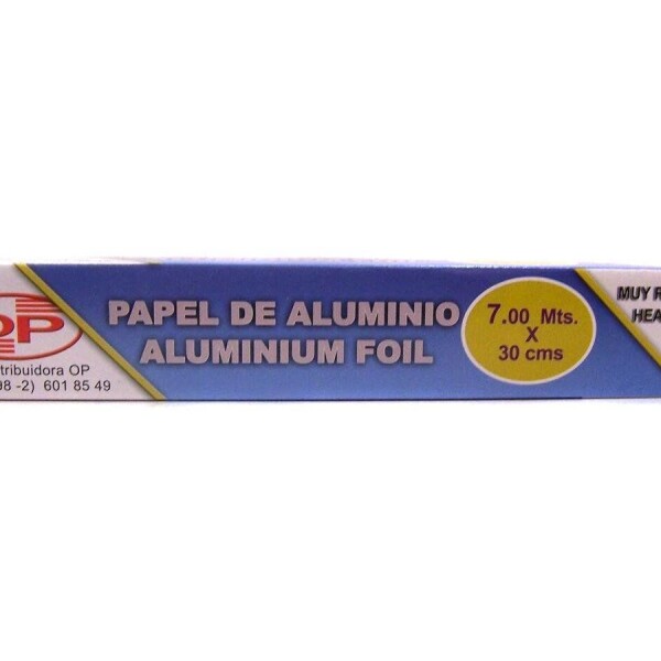 ROLLO ALUMINIO EN CAJA CON CORTE ANCHO 30CM X 7M LARGO PLATA