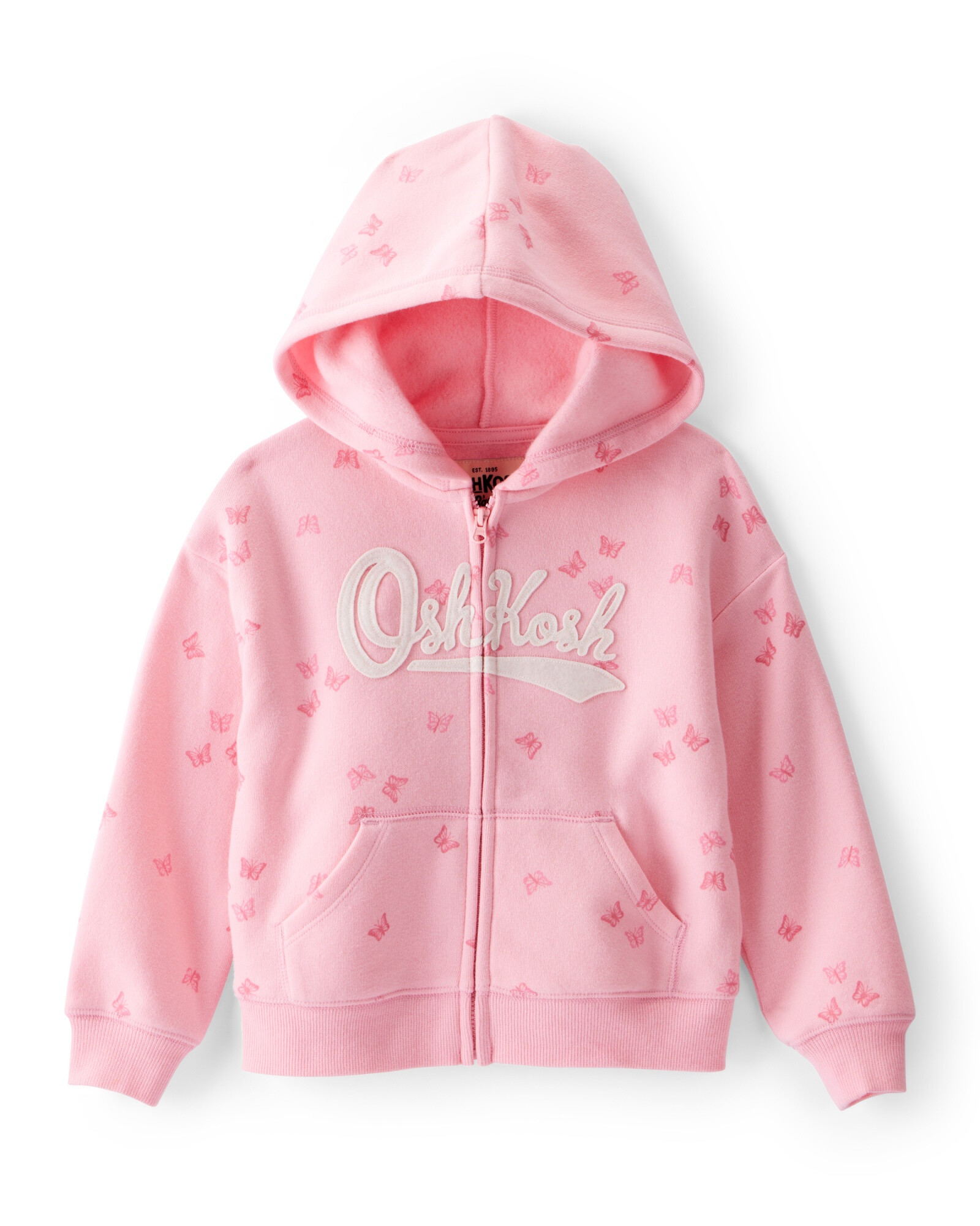 Campera de algodón con felpa, rosada, diseño mariposas Sin color