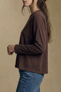 Remera Manga Larga Algodon Lavado Chocolate