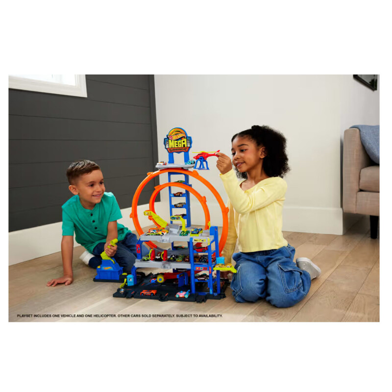 Hot Wheels Garaje Mega Loop con 1 Auto y 1 Helicóptero de Juguete a Escala 1:64 Hot Wheels Garaje Mega Loop con 1 Auto y 1 Helicóptero de Juguete a Escala 1:64