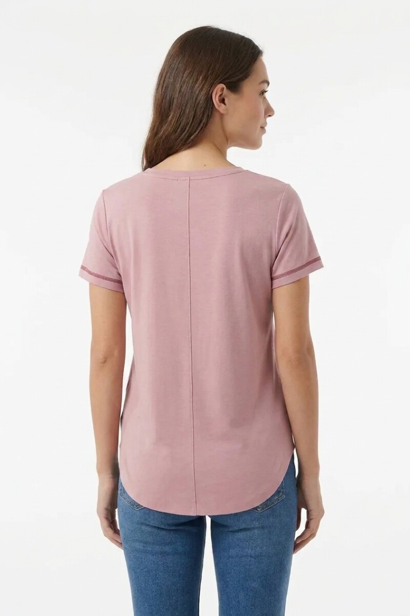 Camiseta m/c escote V lavada ROSA