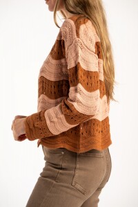 Sweater Textura Rayado Rosa/mocha
