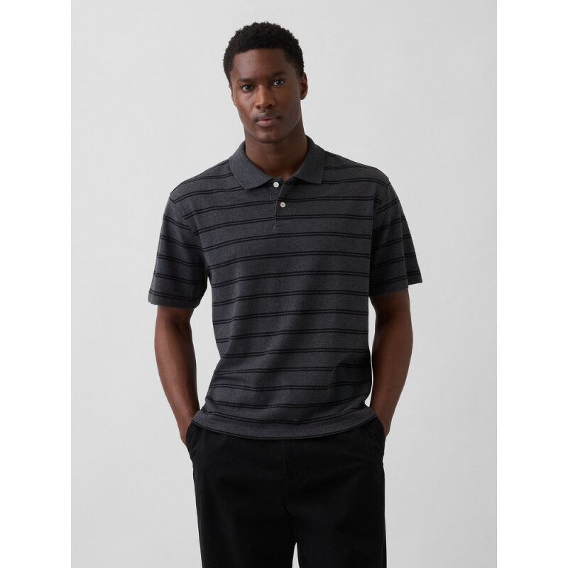 SS RELAXED POLO GREY/BLACK STRIPE