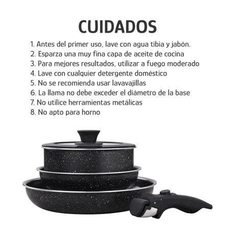 Juego Bateria 5 Piezas Mango Desmontable Ceramica Negro Juego Bateria 5 Piezas Mango Desmontable Ceramica Negro