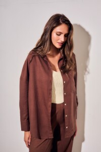 Camisa Con Lino Chocolate