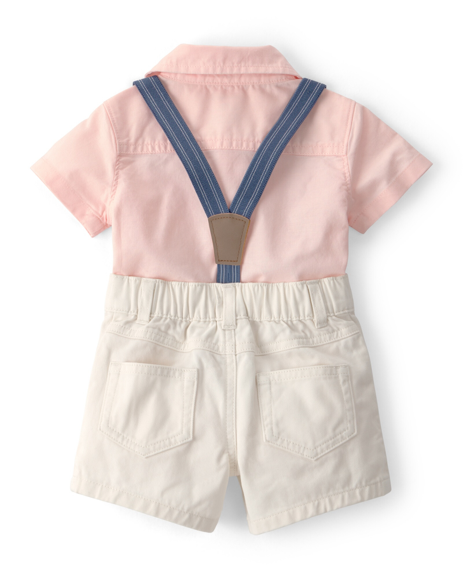 Set dos piezas de algodón, short con tiradores y body camisa rosado Sin color