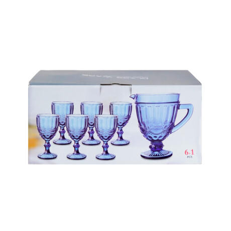 Set de jarra y 6 copas de vidrio labradas Set de jarra y 6 copas de vidrio labradas