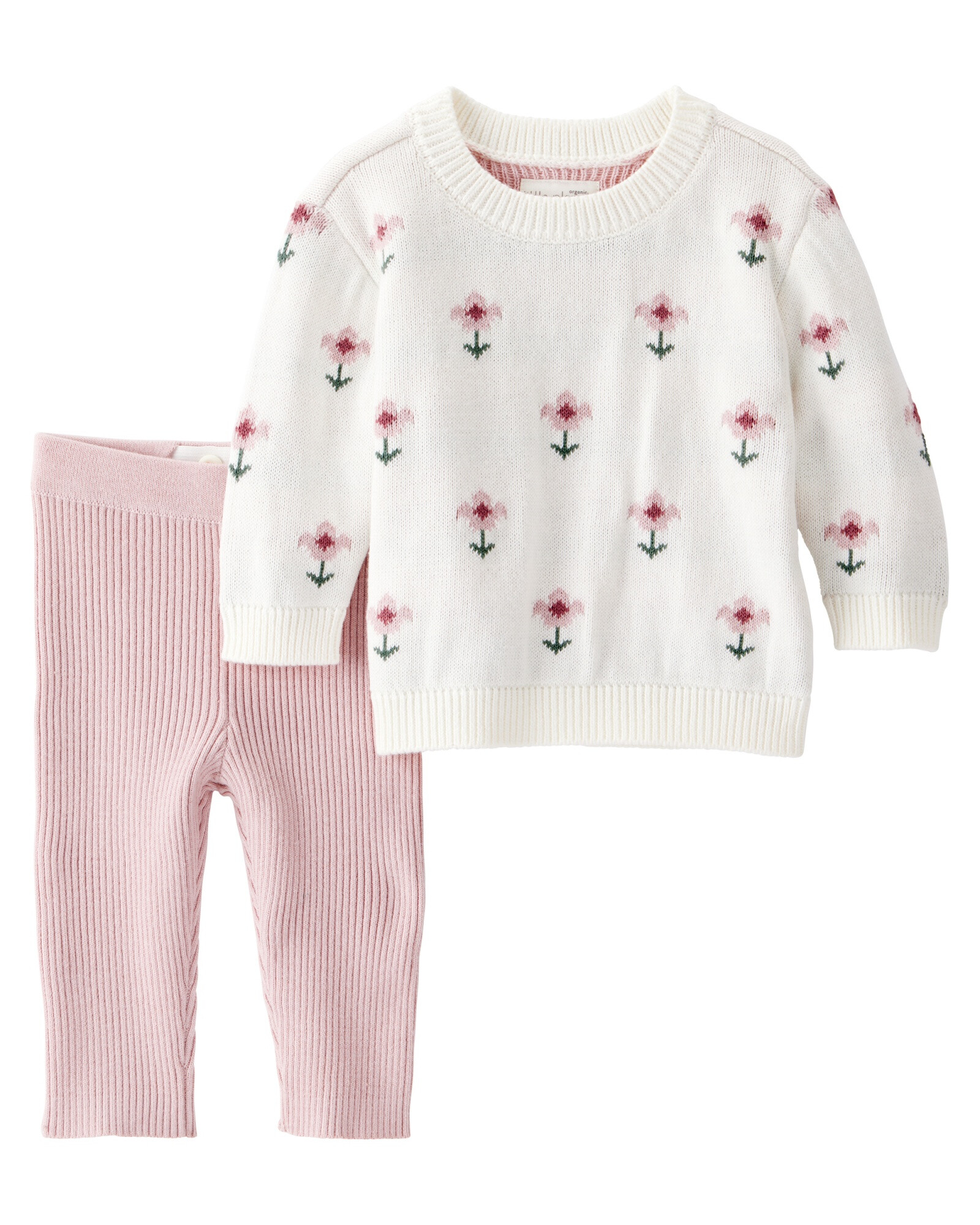 Set dos piezas de algodón orgánico, pantalón y buzo, diseño floral Sin color