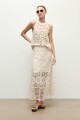 Falda tejida crochet beige melange