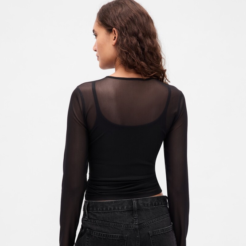 LS MESH CREW BLACK