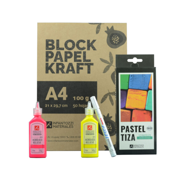 Kit Block Kraft + Pastel Tiza Brillante Única