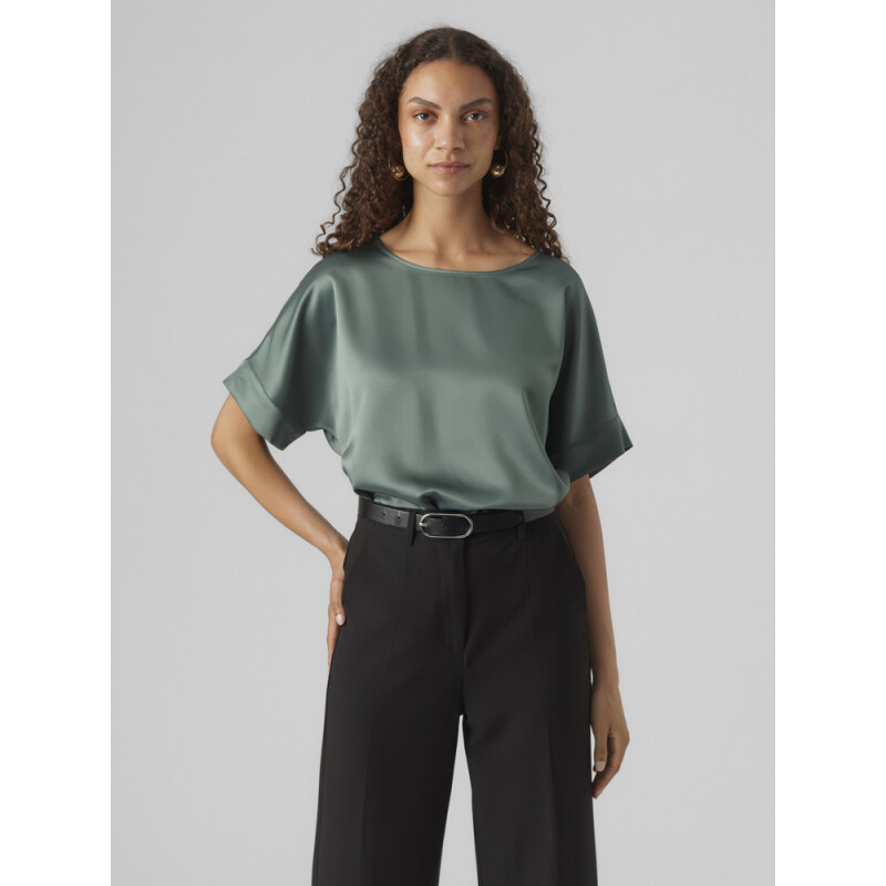 VMMERLE 2/4 O-NECK TOP WVN GA NOOS Dark Forest