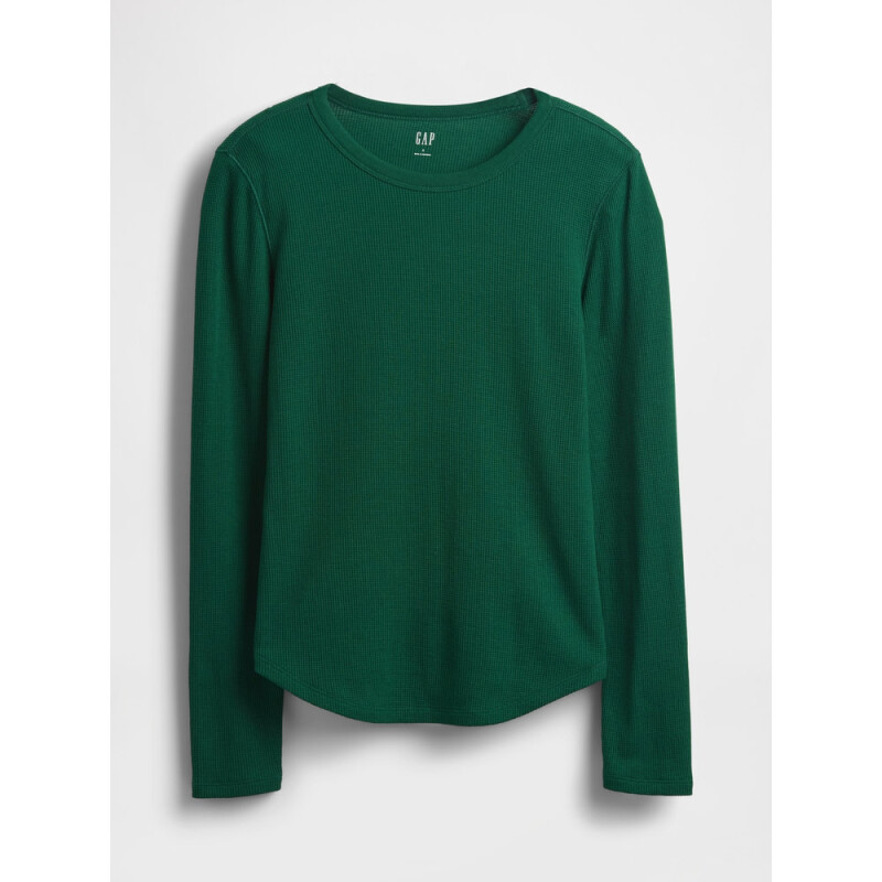 V-LS OPP WAFFLE TEE EVERGREEN GLAMOUR