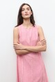 Vestido lino detalle desflecado rosado melange