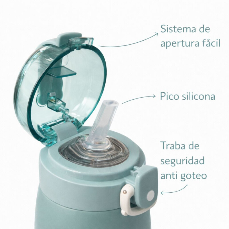 Botella Térmica Infantil 500ml Acero Inoxidable Con Pico Antigoteo Verde
