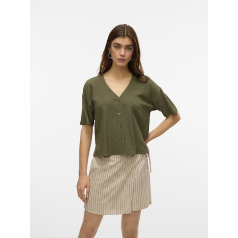 VMMYMILO 2/4 V-NECK SHIRT WVN GA Kalamata