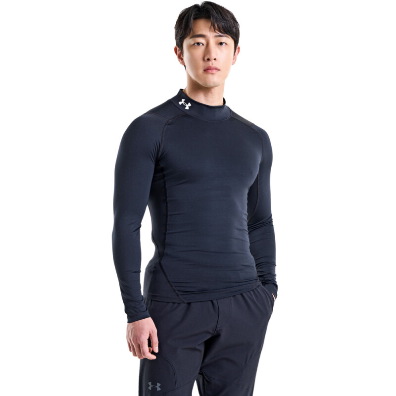 UA HG Armour Comp Mock LS-GRY BLK-001