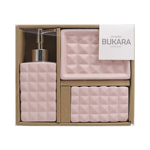 Set x 3 Accesorio de Baño Cerámica Labrada Bukara ROSA