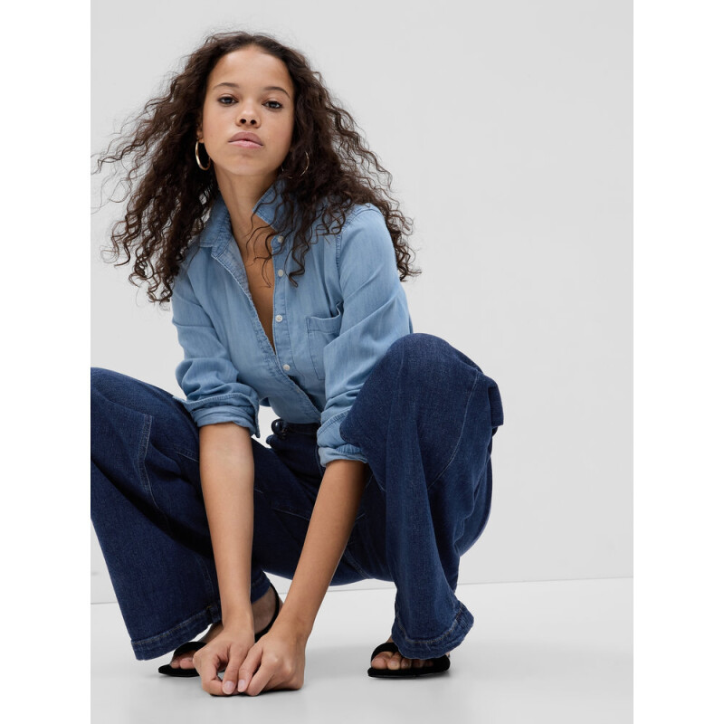LS DENIM PERFECT SHIRT LIGHT WASH