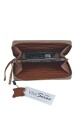 Monedero de Cuero Genuino de Gran Capacidad con Cierre Perimetral Marrón