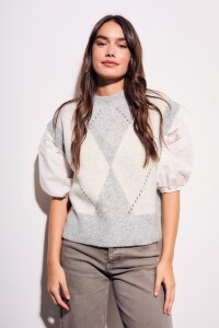 Chaleco Rombos Gris Melange