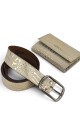 Set de Cinto y Billetera de Cuero Genuino Croco beige y dorado