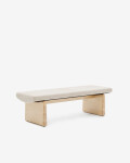 Banco Topaz de chenilla beige y madera maciza de fresno con acabado natural 150cm FSC 100%