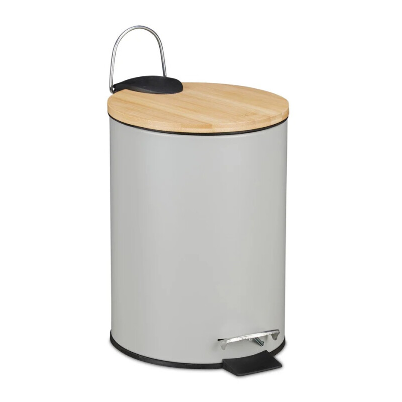 Papelera de Plástico con Tapa de Bambú 3 litros Gris