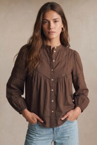 Blusa Algodón Con Detalles Encaje Chocolate