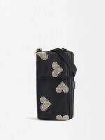 Bolsa Para Móvil De Nylon Con Corazones negro