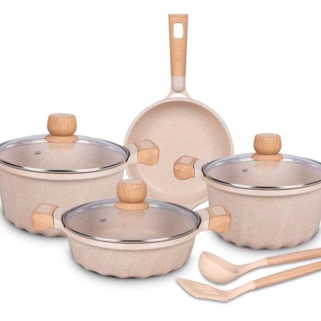 Juego De Ollas Antiadherente Aluminio Fundido 9 Piezas MGC - Beige Juego De Ollas Antiadherente Aluminio Fundido 9 Piezas MGC - Beige