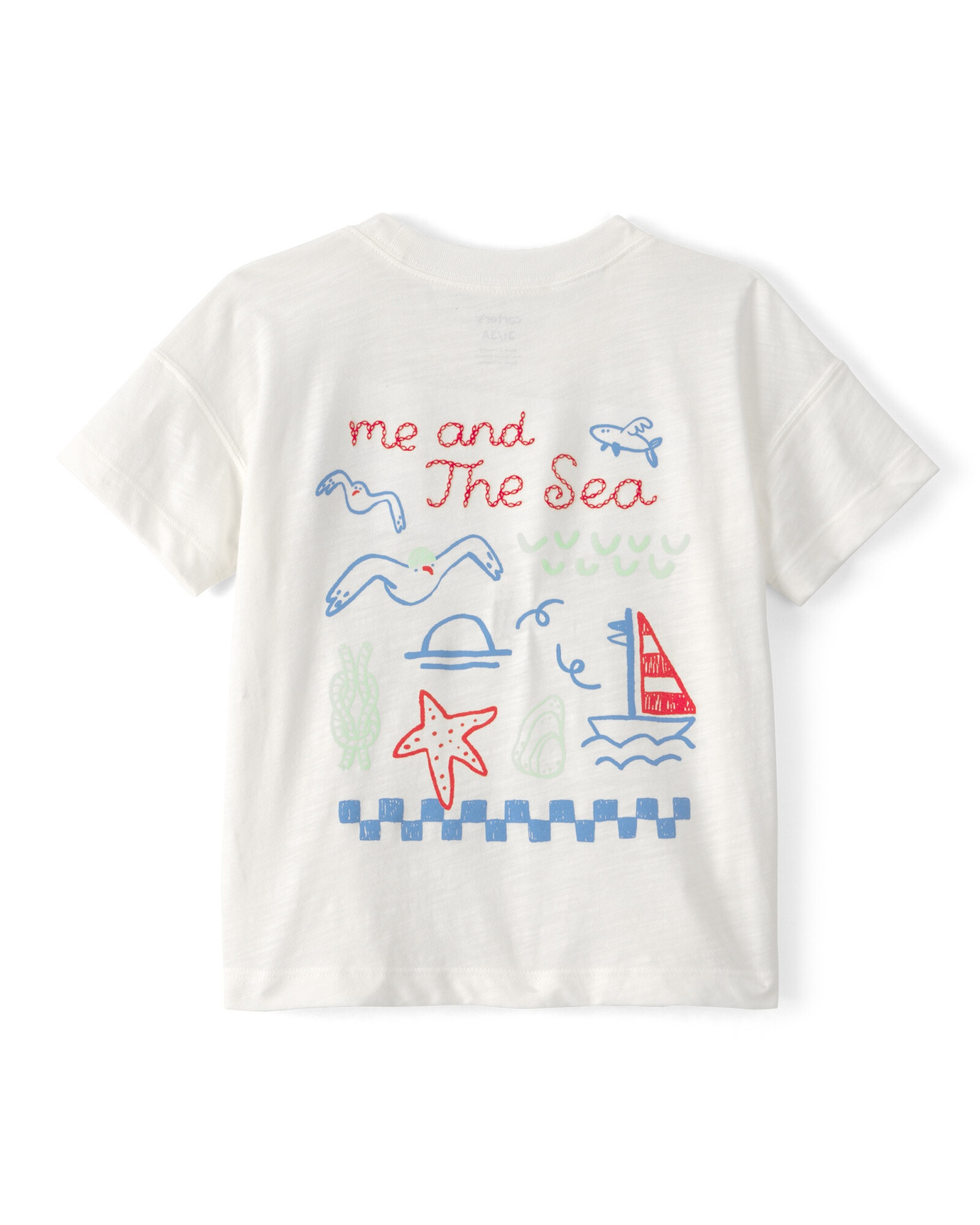 Remera de algodón, manga corta, blanca, estampa náutica Sin color