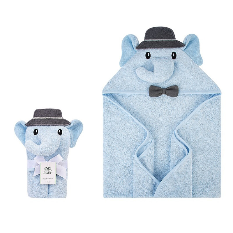 Toalla Infantil con Capucha 76x76cm Elefante Celeste