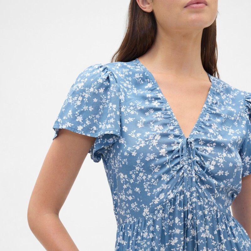 V-SS VNK RUCHED MAXI LIGHT BLUE FLORAL