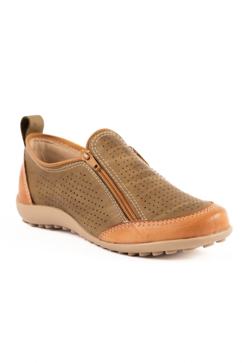 Zapato zipper calado Verde combinado
