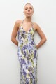 Maxi vestido estampa Santa Rita azul piedra