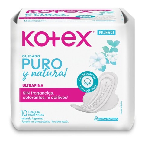 Toalla Femenina Ultrafina Kotex Puro Y Natural 10 Unidades Toalla Femenina Ultrafina Kotex Puro Y Natural 10 Unidades
