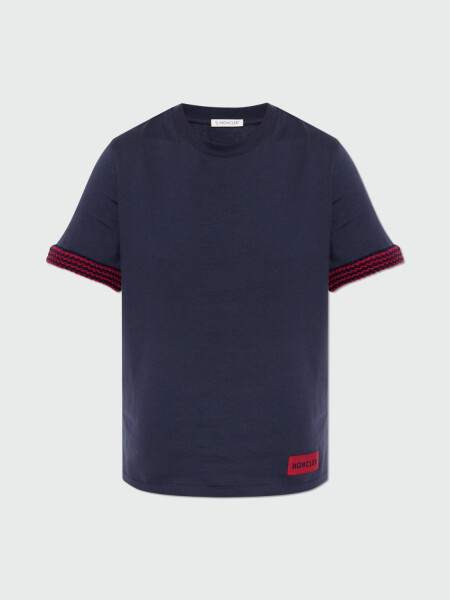 MONCLER - Remera de Algodón con Logo Azul