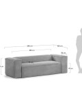 Sofá Blok 3 plazas pana gris 240 cm