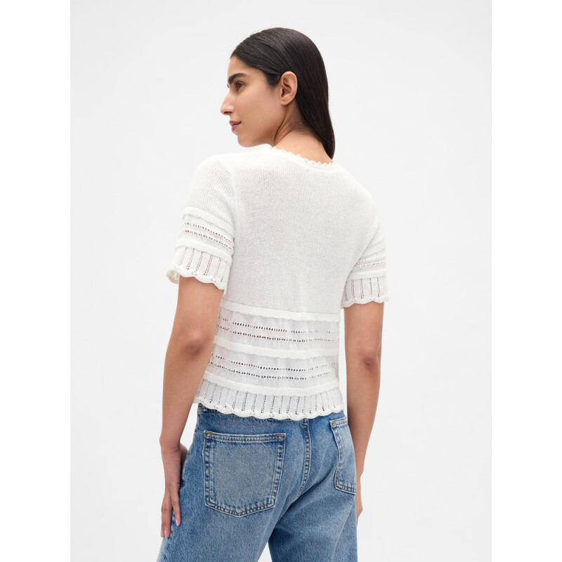 SS LINEN POINTELLE TOP NEW OFF WHITE
