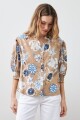 Camisa manga abullonada estampa floreada tostado