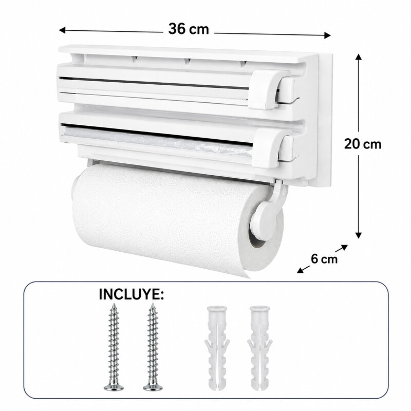 Organizador Porta Rollo Cocina 3 en 1 para Film, Aluminio y Papel de Cocina Organizador Porta Rollo Cocina 3 en 1 para Film, Aluminio y Papel de Cocina