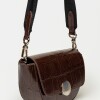 Bandolera The Circle en cuero croco Chocolate Niquel