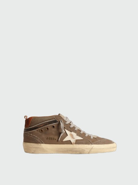 GOLDEN GOOSE - ZAPATILLAS MID STAR EN LONA CON ESTRELLA DE CUERO Y RAYO Alta Automática