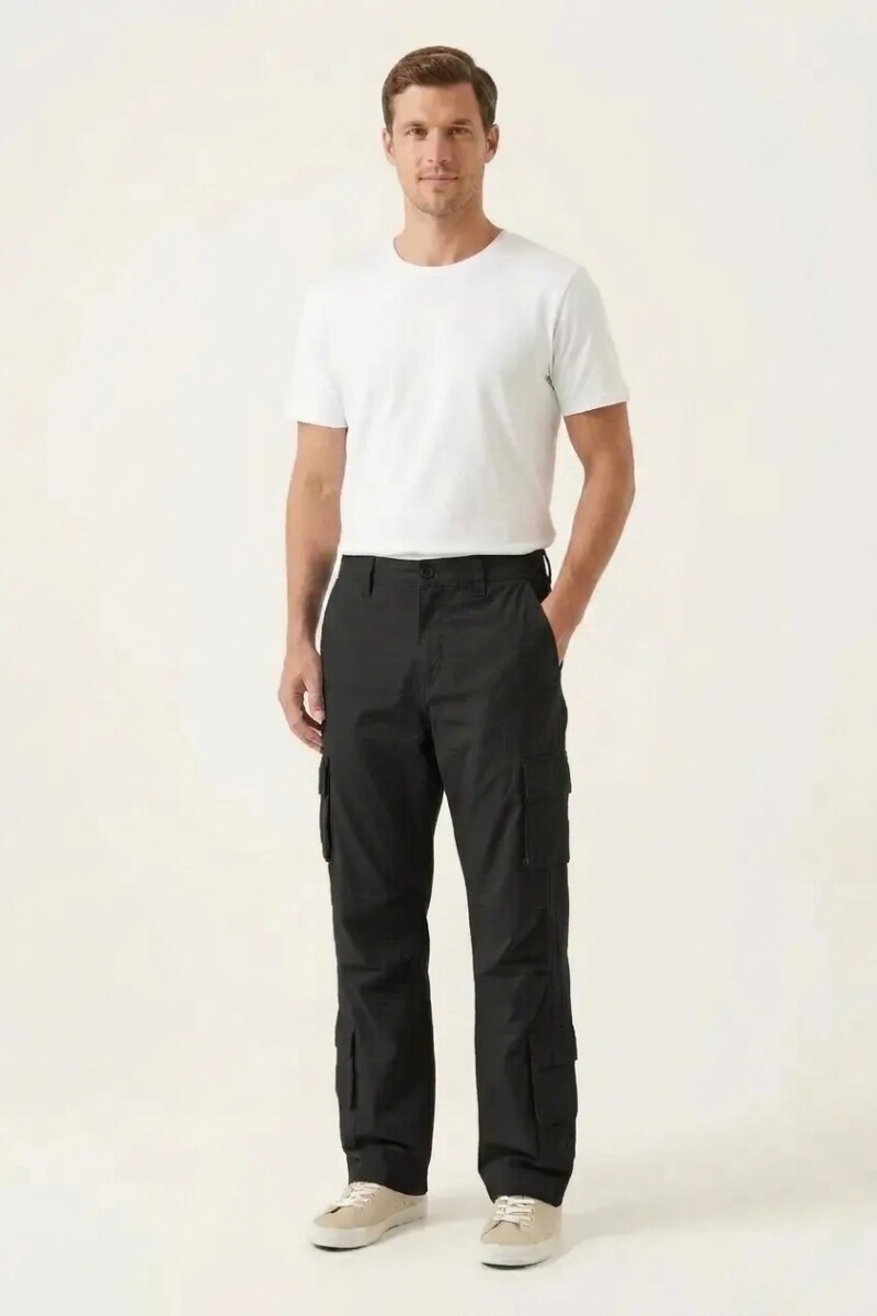 Pantalon cargo recto NEGRO