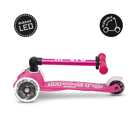 Monopatín Micro Mini Plegable Neón LED Ajustable con 3 Ruedas ROSA