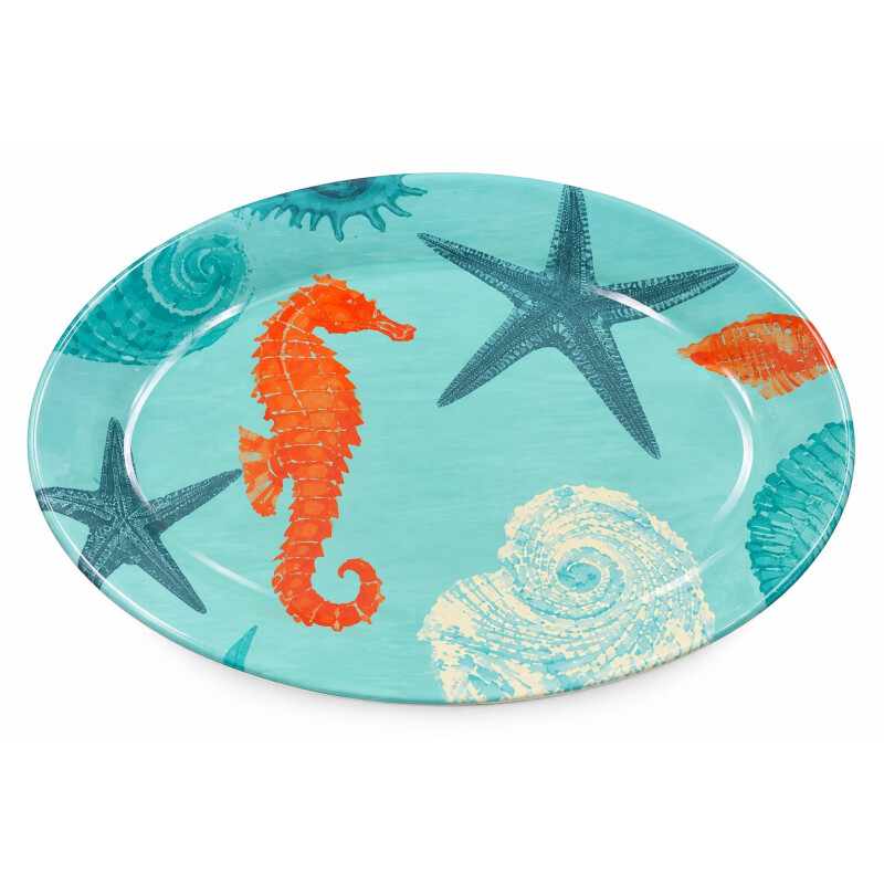Fuente Ovalada de Melamina 50 x 35 cm Diseño Marino Celeste