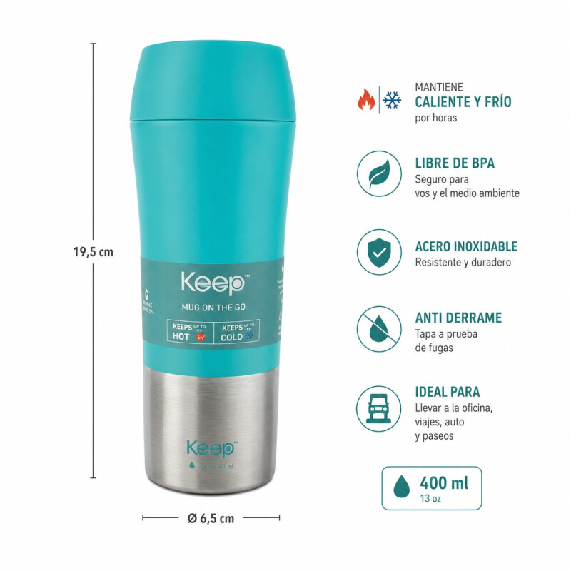 Mug en Acero Inoxidable Frio/Calor 400ml Celeste